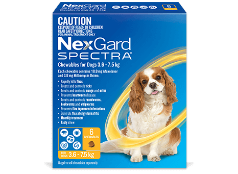NexGard Spectra Chewables For Dogs Yellow 3.6 -7.5kg; Single Chew