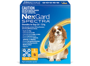 NexGard Spectra for Dogs 3.6-7.5kg; 3 pack Yellow