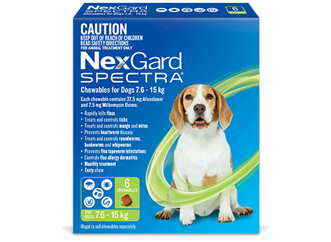 NexGard Spectra for Dogs 7.6-15kg; 3 pack Green