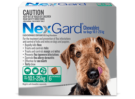 NexGard For Dogs Green Medium 10.1-25kg; Single Chew
