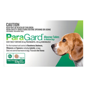 Paragard Dog Allwormer 10kg; 12 month supply! 4 Tablets